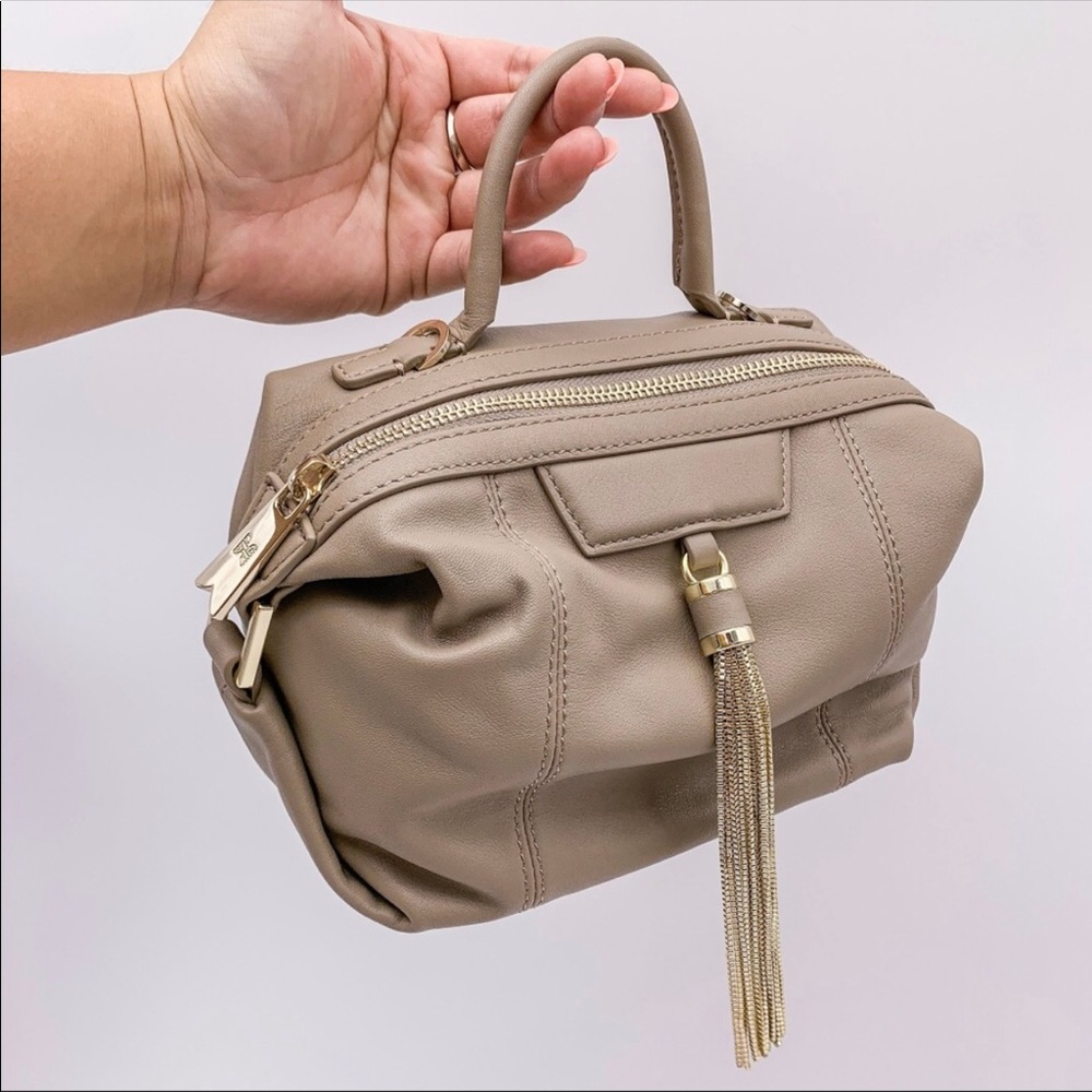 NEW HEIRLOOM Designer Taupe Tassel Crossbody Bag - Picture 6 of 8